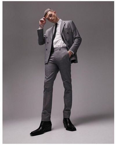 TOPMAN Skinny Textured Suit Trousers - Grey