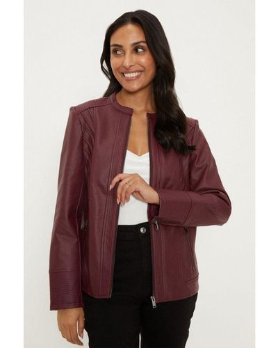 Wallis Petite Berry Faux Leather Seam Detail Jacket - Red
