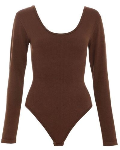 Quiz Seamless Long Sleeve Bodysuit Nylon - Brown