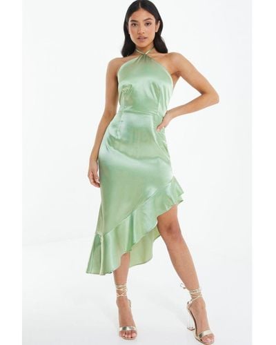 Quiz Petite Sage Halter Neck Asymmetric Midi Dress - Green