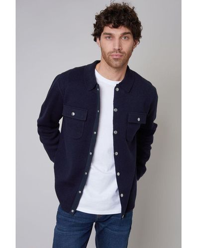 Threadbare 'Roxton' Luxe Long Sleeve Knitted Shirt - Blue