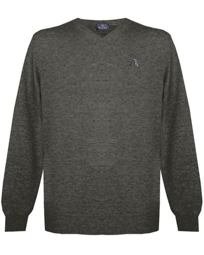 Aquascutum Long Sleeved/V-Neck Knitwear Jumper With Logo - Grey