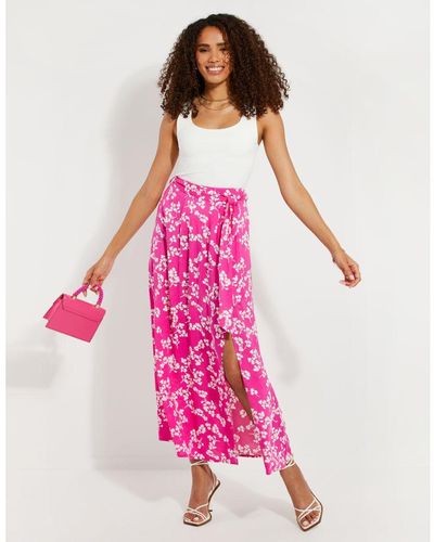 Threadbare Midi Skirt With Belt - Pink