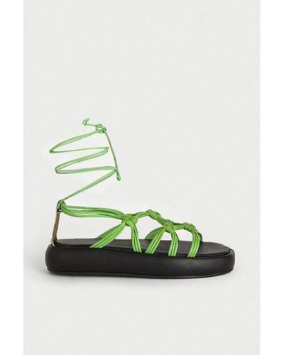 Warehouse Real Leather Knotted Flatform Sandal - Green