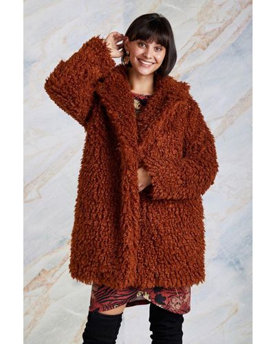 Yumi' Teddy Bear Fur Double Breasted Coat - Brown