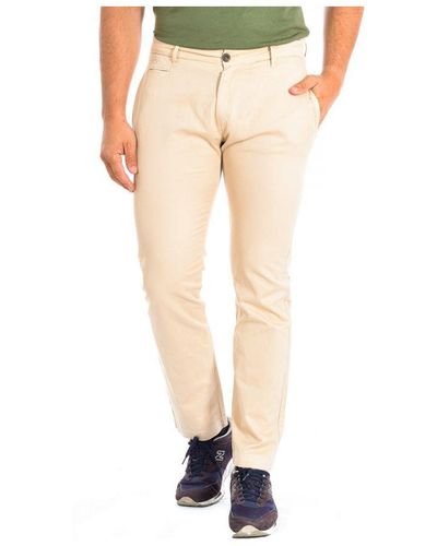 La Martina Long Trousers With Straight Cut And Hems Tmt014-Tl121 For - Natural