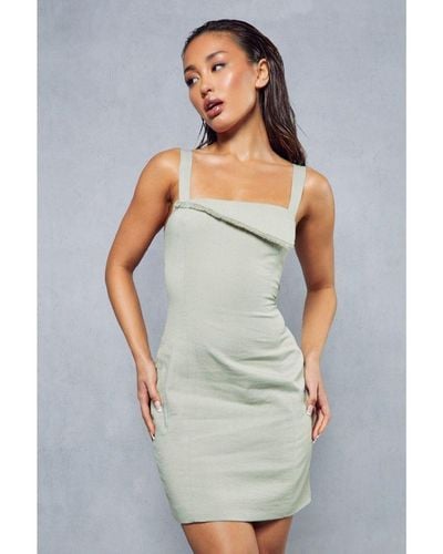 MissPap Linen Square Neck Foldover Bodycon Mini Dress Viscose - Grey
