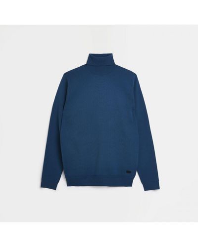 River Island Blue Slim Fit Roll Neck Knitted Jumper