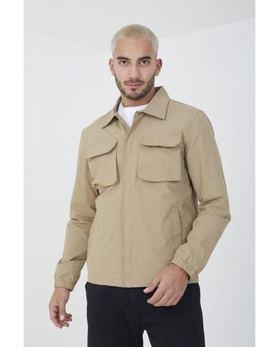 Brave Soul Stone 'cass' Lightweight Stud Fastening Jacket With Collar - Natural