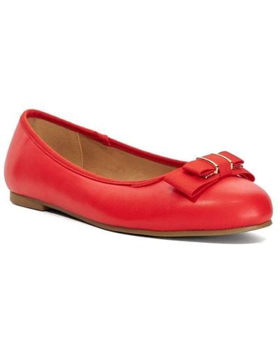 Dune Ladies Harlingtons - Bow Detail Croc-effect Ballet Flats - Red