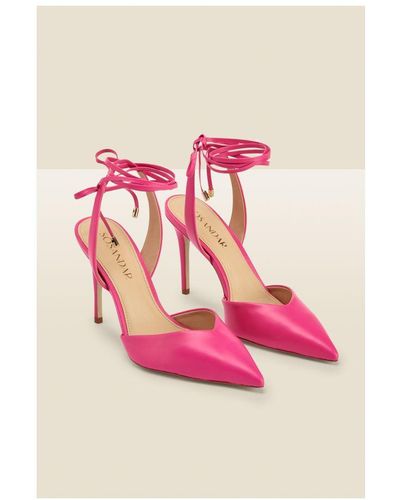 Sosandar Valeria Hot Leather Pointed Toe Court With Ankle Wrap Suede - Pink