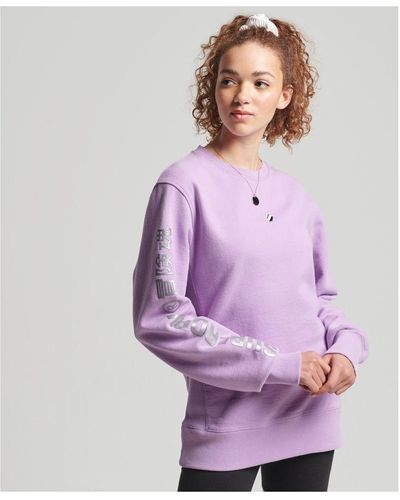 Superdry Code Linear Sweatshirt Met Ronde Hals En Losse Pasvorm - Paars