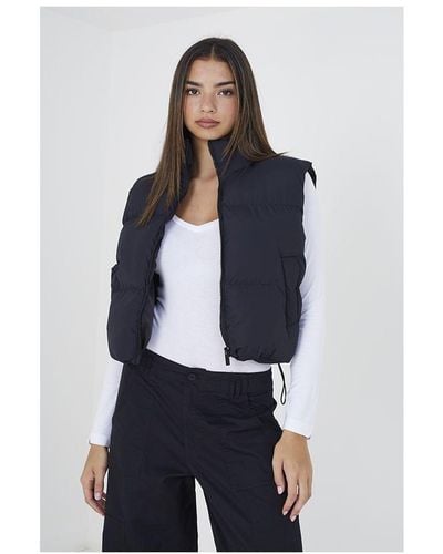 Good For Nothing Cropped Padded Gilet - Blue