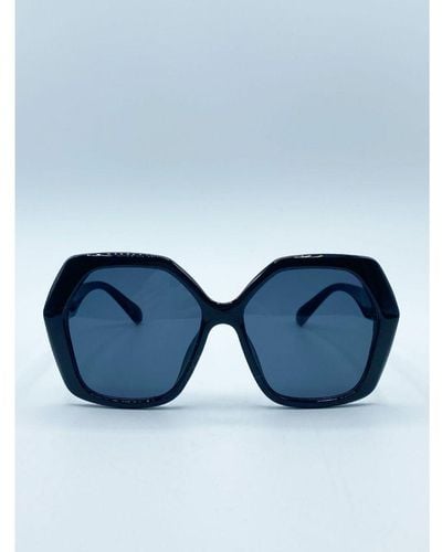 SVNX Oversized Rounded Angular Sunglasses - Blue