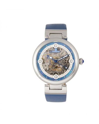 Empress Adelaide Automatisch Skelet Horloge Met Leren Band - Blauw