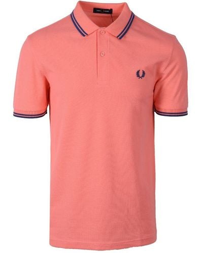 Fred Perry Twin Tipped Polo Shirt Coral Heat/Shaded Cobalt - Pink