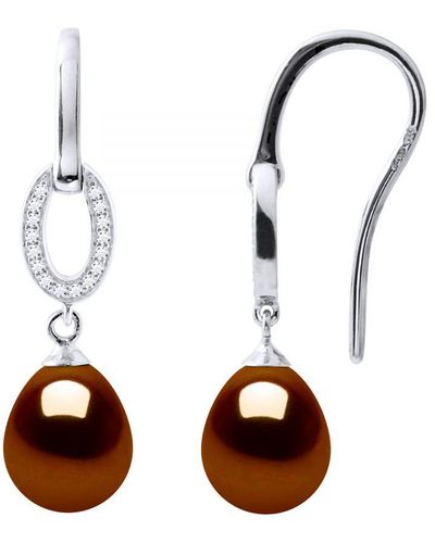 Diadema Earrings Hooks Freshwater Pearls 8-9Mm Chocolate Pears Jewelery 925 - Brown