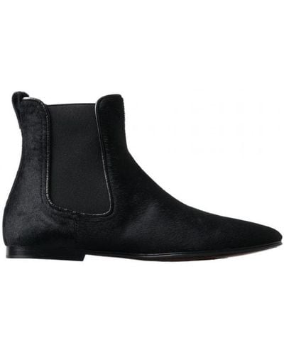 Dolce & Gabbana Leather Chelsea Ankle Boots Shoes - Black