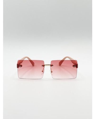 SVNX Square Frameless Sunglasses With And Yelllow Ombre Lens Metal - Pink