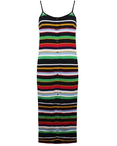 Vans Off The Wall Sleeveless Striped Multicoloured Midi Dress Vn0005Hw448 - Black