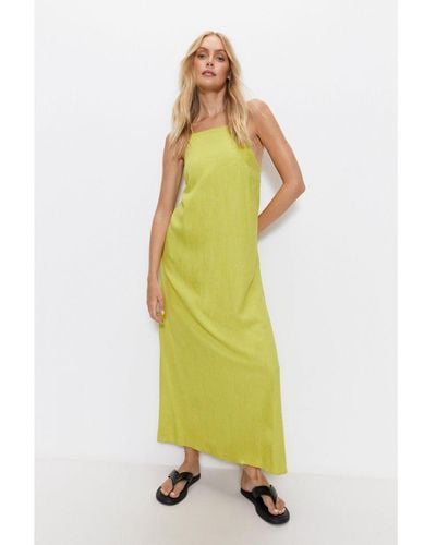 Warehouse Linen Strappy Maxi Dress Viscose - Green
