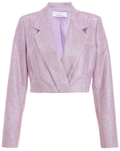 Quiz Lilac Glitter Cropped Tailored Blazer - Purple