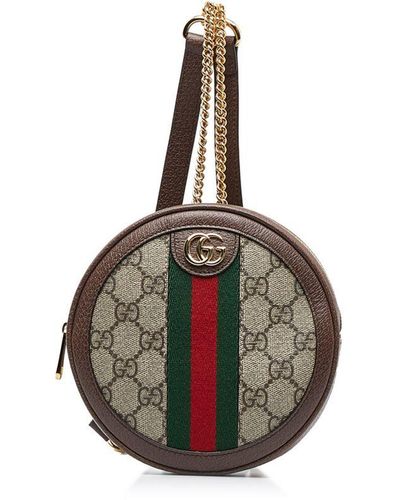 Gucci Vintage Mini GG Supreme Round Ophidia Backpack Brown Fabric - Metallic