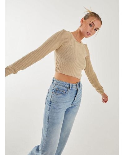 Pink Vanilla Cropped Knitted Jumper - White