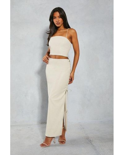 MissPap Leather Look Lace Up Side Maxi Skirt - Grey