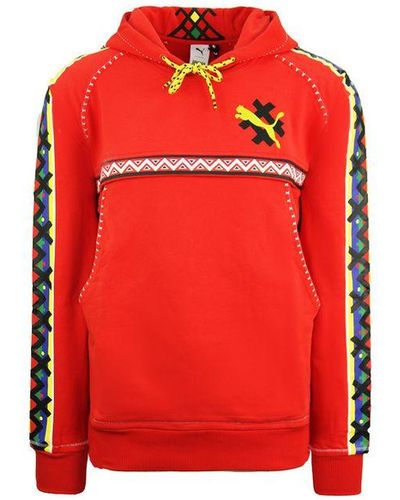 PUMA X Jahnkoy Hoodie Logo Printed Jumper Sweatshirt 596680 47 Cotton - Red