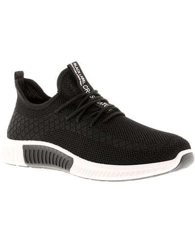 Crosshatch Mesh Upper Lace Up Trainer With Knit Effect And Woven Branded Taping To Tongue - Black