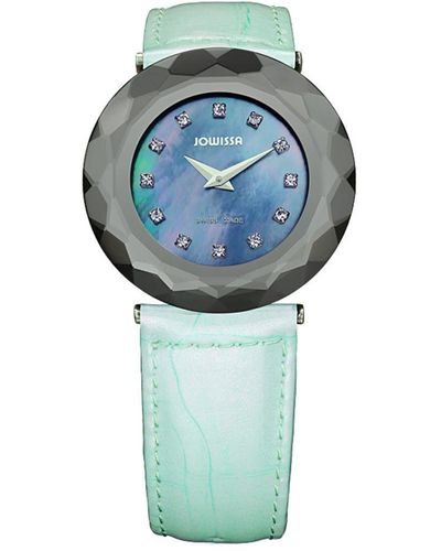 JOWISSA Safira 99 Rhinestone Mother-Of-Pearl Light Leather Watch - Blue
