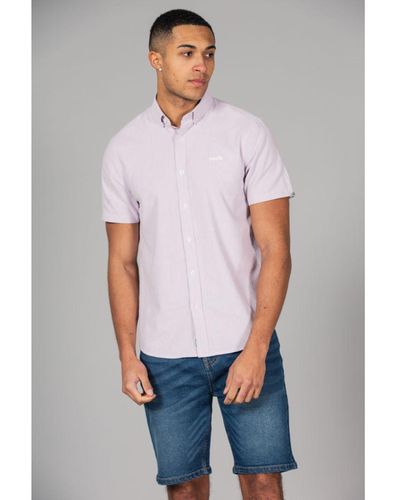 Tokyo Laundry Lilac Cotton Short Sleeved Button-up Oxford Shirt - White