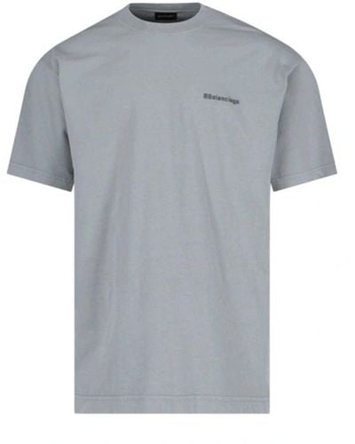 Balenciaga Bb Logo Embroidered Oversized T-Shirt - Grey