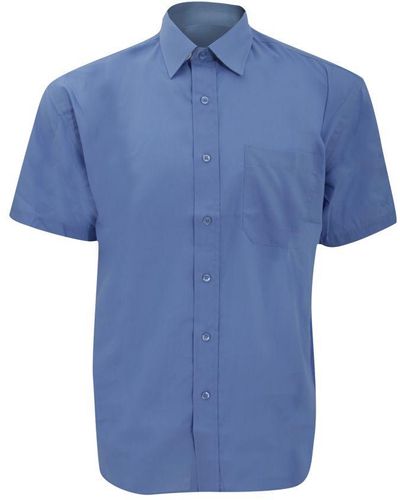 Russell Collection Short Sleeve Poly-cotton Easy Care Poplin Shirt - Blue