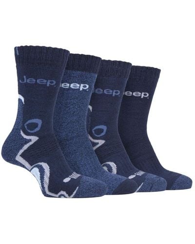 Jeep 4 Pairs Anti Blister Thick Cushioned Luxury Boot Socks Cotton - Blue