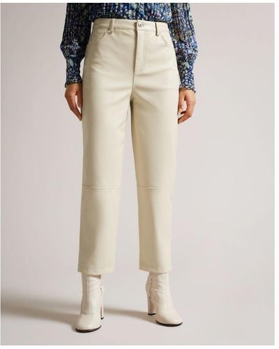 Ted Baker Plaider Straight Leg Faux Leather Trouser - Natural