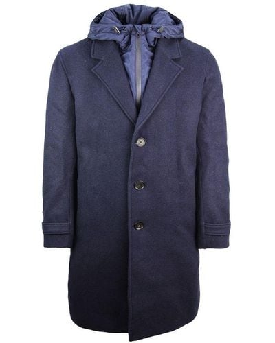 Lacoste Trench Navy Coat Wool - Blue