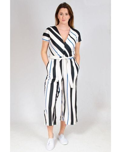 Quiz Striped Tie Waist Sleeveless Jumpsuit - White