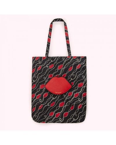Lulu Guinness And Pearly Lip Print Foldaway Shopper - Red