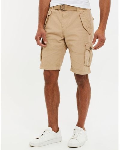 Threadbare Cotton 'Biscay' Cargo Shorts With Belt - Natural