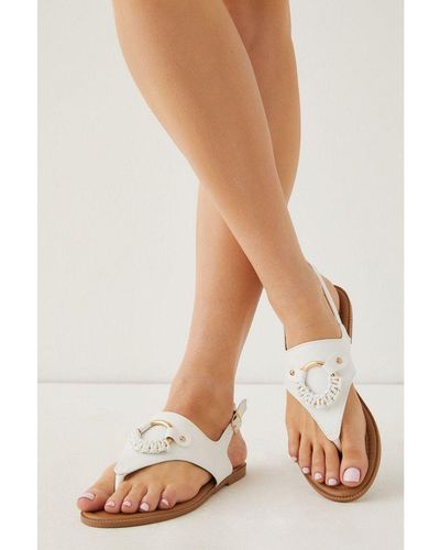 Wallis Frances Hardware Woven Detail Toe Post Flat Sandals - Natural