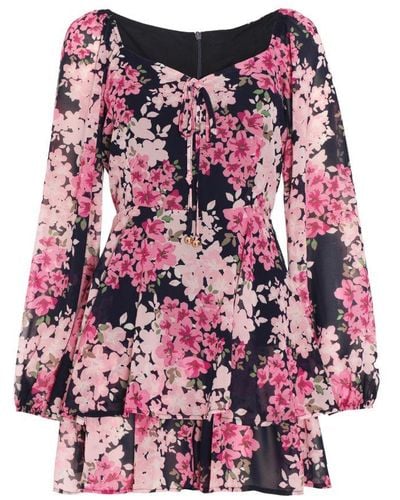 Quiz Pink Floral Tiered Playsuit