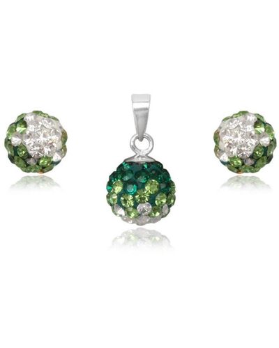 Blue Pearls Pearls Crystal Pendant And Earrings Set And 925 - Green