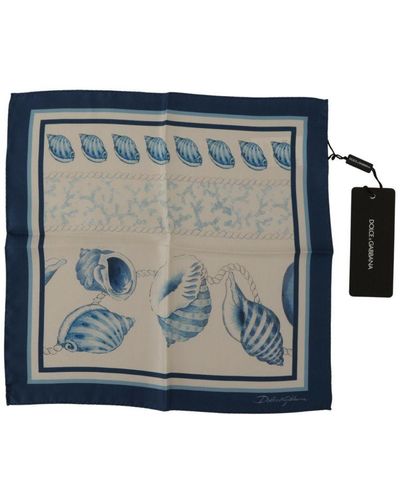 Dolce & Gabbana Shells Print Square Handkerchief Scarf Silk - Blue