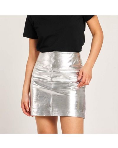Barneys Originals Leather Mini Skirt - Grey