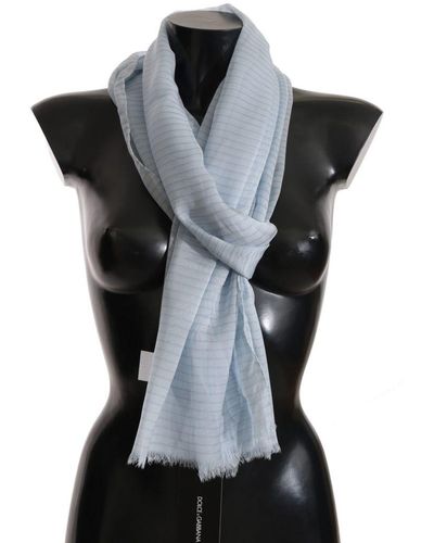 Dolce & Gabbana Dames Sjaal Blauw Gestreept Print 100% Zijde Omslagdoek 200x60cm - Zwart