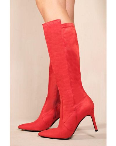 Where's That From 'Marta' Pointed Toe Calf High Boots With Side Zip - Red