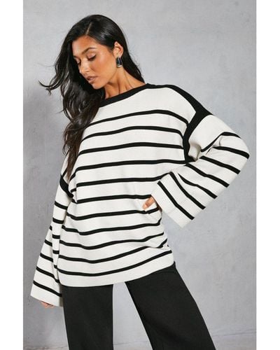 MissPap Premium Oversized Knitted Stripe Jumper - Grey
