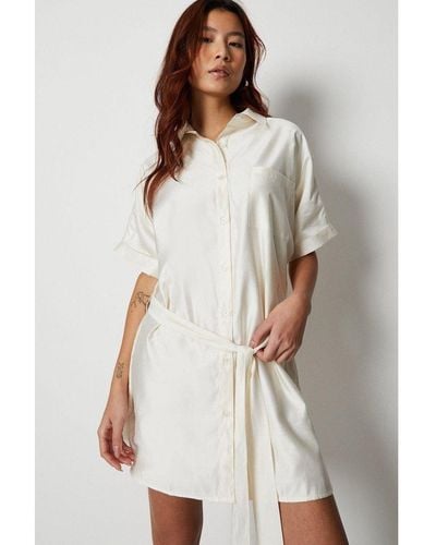 Warehouse Belted Twill Mini Shirt Dress - White